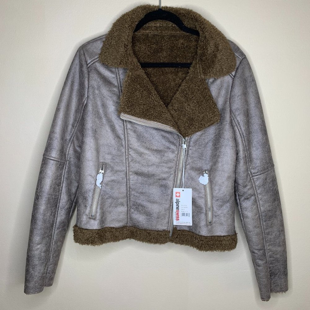 NWT Alpine Swiss Faux Shearling Moto Jacket